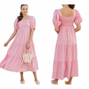 Emory Park Peach-Pink Tiered Gauzey Smocked Maxi Dress. Size Small.